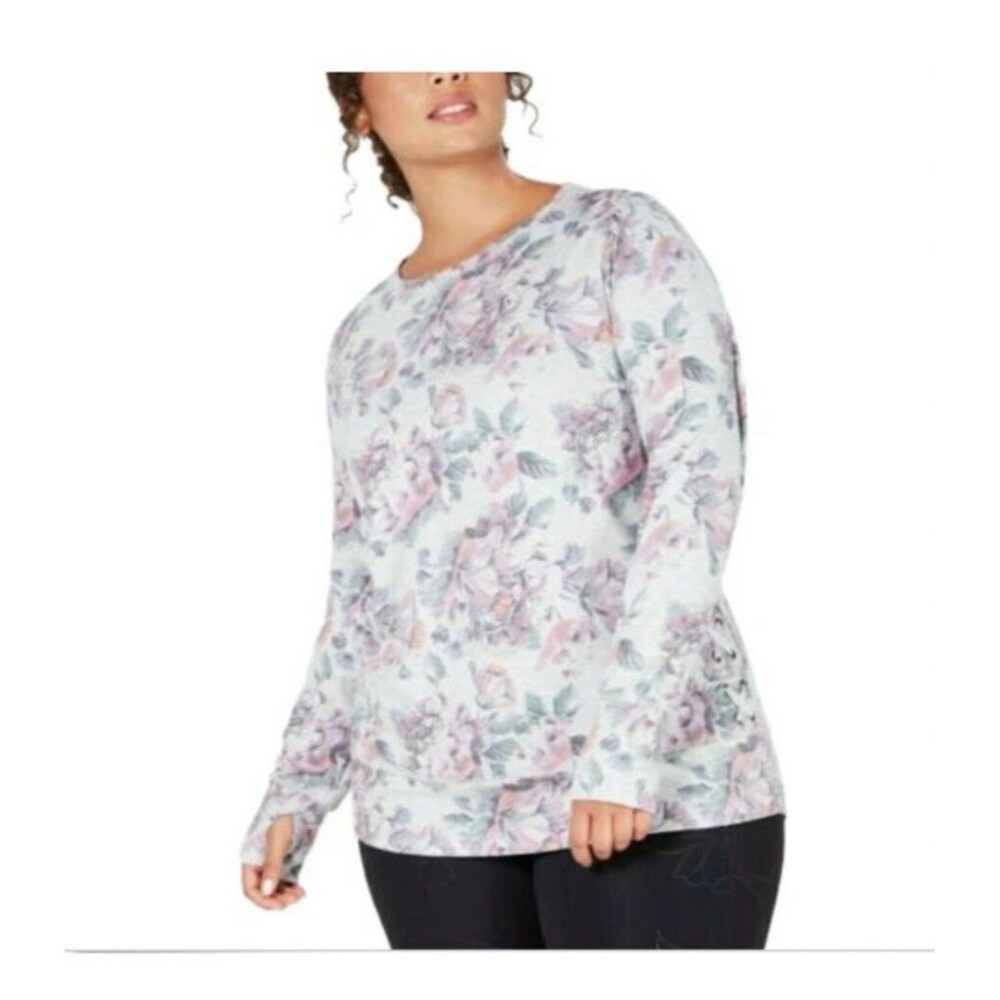 Ideology Plus Size  Lace-Up Pink Floral Sweatshirt 3X